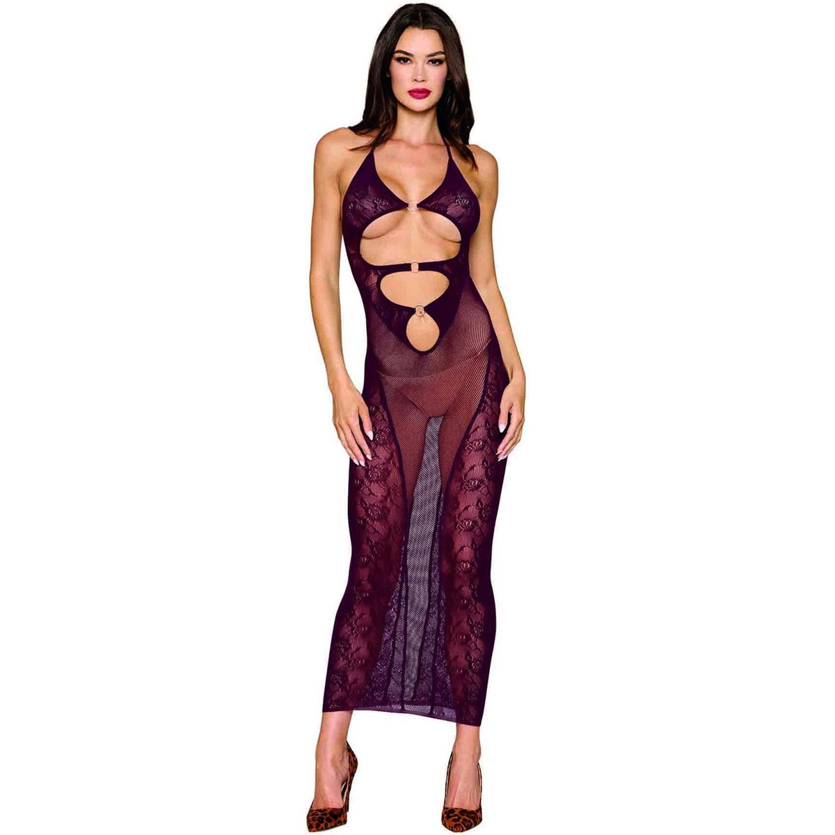 Dreamgirl Seamless Bodystocking Gown with Removable Gold Halter Chain