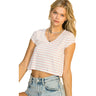 Hyfve - Womens Stripe Ribbed V Neck Short Sleeve Top
