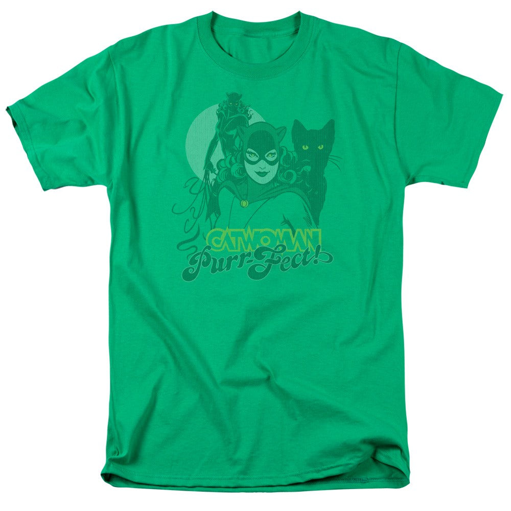 Catwoman Perrfect! Adult S/S T-shirt in Kelly Green by DC Comics - XX-Large / Kelly Green