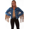 Scully - Womens Denim Jacket W/Leopard Fringe