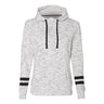 J. America - Womens 8674 MÃ©lange Fleece Striped-Sleeve Hooded Sweatshirt