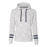 J. America - Womens 8674 MÃ©lange Fleece Striped-Sleeve Hooded Sweatshirt