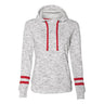 J. America - Womens 8674 MÃ©lange Fleece Striped-Sleeve Hooded Sweatshirt