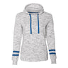 J. America - Womens 8674 MÃ©lange Fleece Striped-Sleeve Hooded Sweatshirt