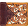 Hooey - Unisex Top Notch Hand-Tooled Leather Bi-Fold Wallet With Leather Inlay Bullhide Overlay And Logo Rivet