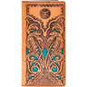 Hooey - Unisex Phoenix Hand Tooled Feather Filigree Leather Rodeo Wallet With Leather Inlay And 2.0 Heat Branded Logo
