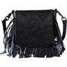 Montana West - Womens Genuine Leather Tooled Collection Fringe Crossbody Bag