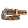 Hooey - Mens War Paint 1.75-1.5 Tapered Natural Leather Feather & Filigree Embossed Belt With & Accents