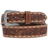 Hooey - Mens Tuff 1.75-1.5 Tapered Hand Tooled Floral Filigree Leather Belt With Buckstitched Edge