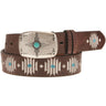 Hooey - Womens Diamond 1.5 Distressed Leather Belt With & Aztec Embroidery. Scalloped Aztec Buckle With Faux