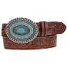 Hooey - Womens Medina 1.5 Floral Embossed Belt With Faux Aztec Scalloped Rodeo Buckle