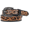 Roughy - Mens Cheatam 1.75-1.5 Tapered Hand-Tooled Filigree Belt With Cutout Inlay And Leather Accent Edge