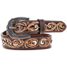 Roughy - Mens Cheatam 1.75-1.5 Tapered Hand-Tooled Filigree Belt With Cutout Inlay And Leather Accent Edge