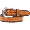 Hooey - Mens Hands-Up Basket Weave 1.75-1.5 Tapered Basketweave Embossed Natural Leather Belt With Double Welt Edge And Accents