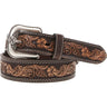 Hooey - Mens Midnight 1.75-1.5 Tapered Natural Leather Filigree Embossed Belt With Double Welt Edge & Accents