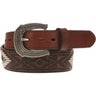 Roughy - Mens Chocktaw 1.75-1.5 Tapered Leather Aztec Embossed Belt With Hand-Laced & Accents