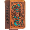 Hooey - Unisex Cash Hand-Tooled Leather Bifold Money Clip Front Wallet With Inlay And Logo Rivet