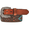 Roughy - Mens Chocktaw 1.75-1.5 Tapered Leather Aztec Embossed Belt With Hand-Laced &
