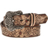 Hooey - Womens Flora 1.5 Natural Feather & Floral Filigree Embossed Belt With Accents & Floral Tongue Buckle