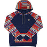 Hooey - Womens Taos Hooey Ladies Heather Navy Hoody With Multi Color Aztec Sleeves Kangaroo Pocket And Hood & With A Internal Phone Pocket - Xl