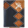 Roughy - Unisex Crazy Horse Diamond Patchwork Cutout Bi-Fold Money Clip With Brindle Hair On Leather Inlay And Embroidered Logo