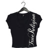 True Religion - Womens Rib Cap Sleeve V Neck Top