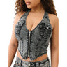 True Religion - Womens Zip Front Halter Denim Top