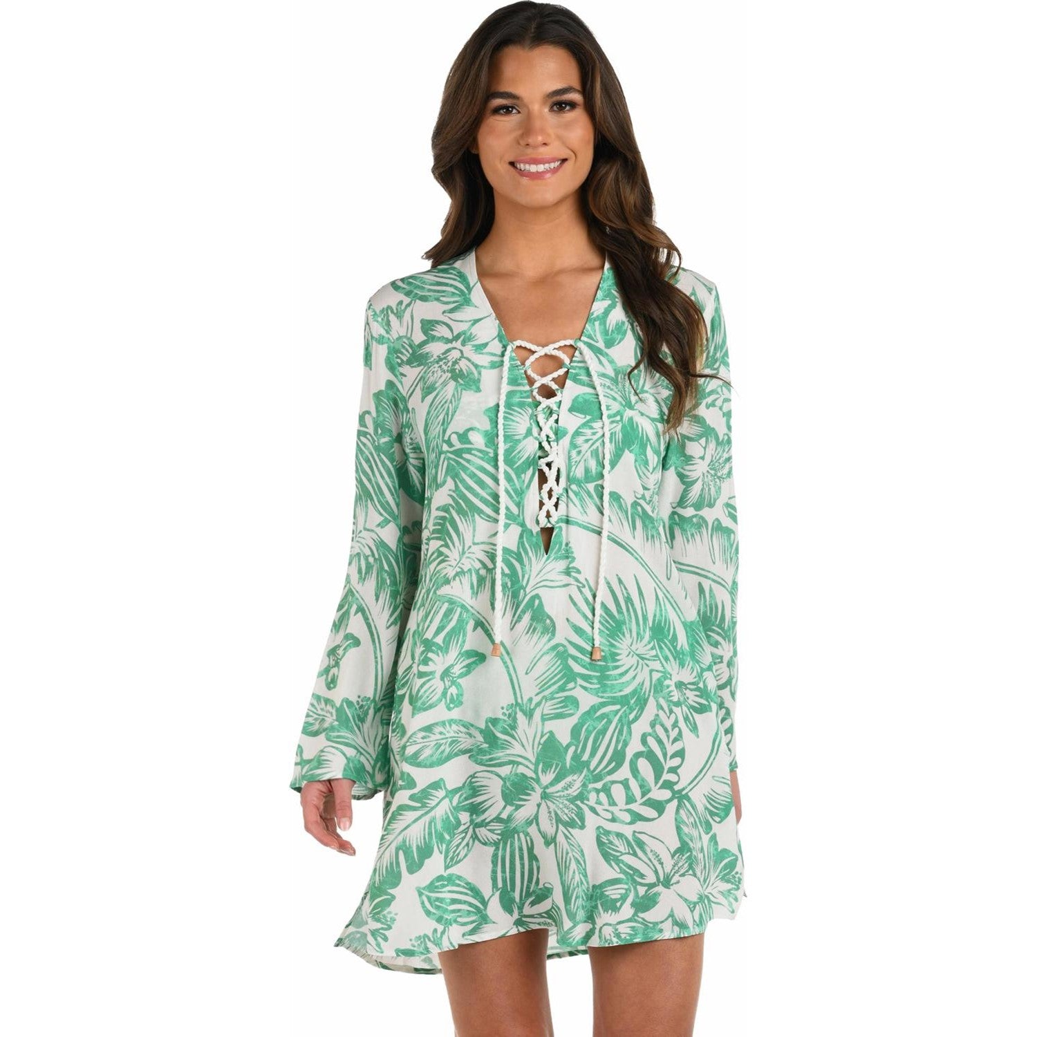 La Blanca - Womens Batiki Lace Front Swim Cover-Up Tunic Dress Code La Blanca - Womens Batiki Lace Front Swim Cover-Up Tunic Dress Code