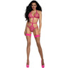 Dreamgirl - Womens Red Diamond Neon Pink Tiger Mesh Playsuit