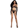 Dreamgirl - Womens Black Diamond Lace Bralette, High Waist Panty And Gloves Set