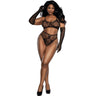 Dreamgirl - Womens Black Diamond Lace Bralette, High Waist Panty And Gloves Set