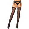 Leg Avenue - Womens Rhinestone Fishnet Stockings with Jacquard Lace Top