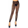 Leg Avenue - Womens Leopard Lace Footless Crotchless Tights with Net Side Panel