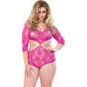 Leg Avenue - Womens Plus Size Floral Lace Deep-V Cut Out Teddy with Full Back Panty
