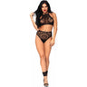 Leg Avenue - Womens 2 Piece Crochet Lace Halter Crop Top and High Waist Thong Panties