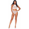 Leg Avenue - Womens 2 Piece Crochet Lace Halter Crop Top and High Waist Thong Panties