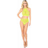 Leg Avenue - Womens 2 Piece Crochet Lace Halter Crop Top and High Waist Thong Panties