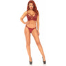 Leg Avenue - Womens 2 Piece Lace Bralette with Cage Strap O-Ring Bodice and Dual Strap Sheer G-String Panty