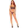Leg Avenue - Womens 2 Piece Lace Bralette with Cage Strap O-Ring Bodice and Dual Strap Sheer G-String Panty