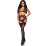 Leg Avenue - Womens 3 Piece Eyelash Lace Rhinestone Bra Top, Full Back Panty, and Scalloped Lace Garter Belt