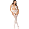 Leg Avenue - Womens 3 Piece Rhinestone Lace Bra Top, G-String, and Fishnet Garter Belt Stockings