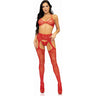 Leg Avenue - Womens 3 Piece Rhinestone Lace Bra Top, G-String, and Fishnet Garter Belt Stockings