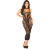 Leg Avenue - Womens Seamless Rhinestone Lace and Net Keyhole Body Con Dress