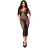 Leg Avenue - Womens Seamless Net and Lace Dual Strap Halter Dress with Faux Lace Up Back