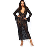 Leg Avenue - Womens Stretch Lace Deep-V Bell Sleeved Long Dress