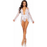 Leg Avenue - Womens 3 Piece Floral Lace Teddy, Lace Robe, and Satin Tie Set