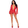 Leg Avenue - Womens 3 Piece Floral Lace Teddy, Lace Robe, and Satin Tie Set