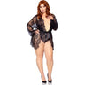 Leg Avenue - Womens Plus Size 3 Piece Floral Lace Teddy, Lace Robe, and Satin Tie Set
