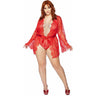 Leg Avenue - Womens Plus Size 3 Piece Floral Lace Teddy, Lace Robe, and Satin Tie Set