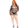 Leg Avenue - Womens Plus Size Seamless Heart Net Mini Dress with Keyhole Tie Front